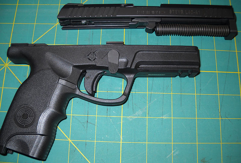 Steyr L40-A1 with slide/barrel assembly removed